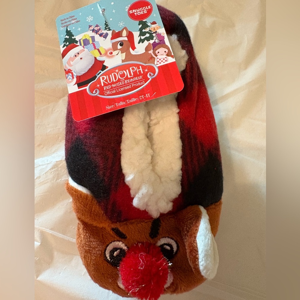 Rudolph Red-Nosed Reindeer Slippers with Grips